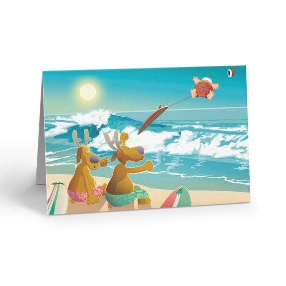 Stonehouse Collection Funny Beach Christmas Cards, Santa Surfing Wave with Reindeer, 12 Cards with Envelopes, A6 Size 6.25 x 4.5 inches (Standard)