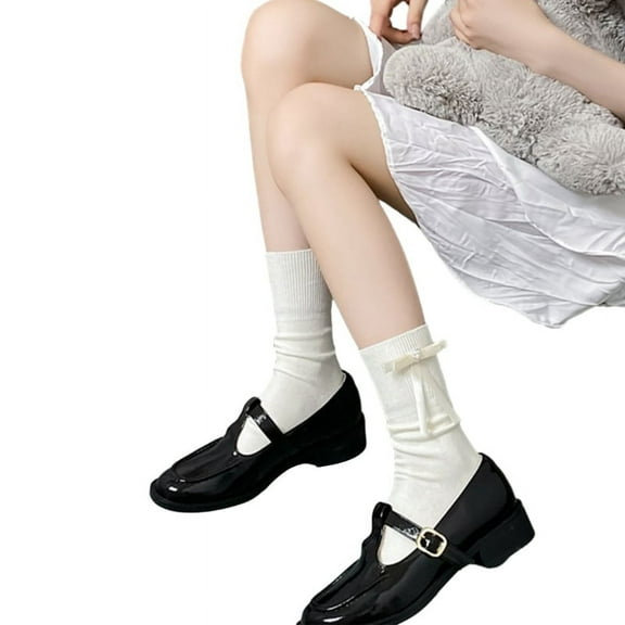 Milue Women's High Ankle Socks Ballet Cotton Crew Socks Calf Socks Lolitas Bow Socks