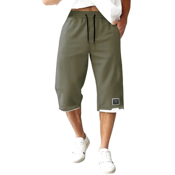 ZVNAΖH Men's Baggy Capri Pants Plus Size Below Knee Casual 3/4 Shorts Big and Tall Summer Drawstring Pants with Pockets, M-8XL
