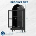 thumbnail image 2 of 73" Arched Metal Storage Cabinet – Glass Doors, Adjustable Shelves & Drawer for Living/Dining Room, Modern Farmhouse Style (Black), 2 of 7