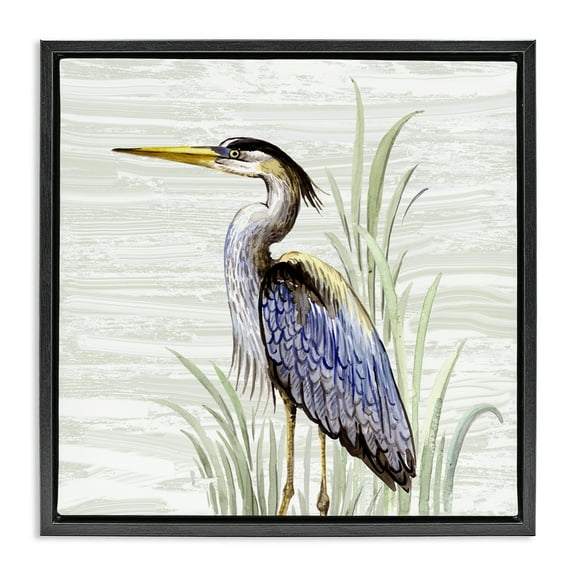 Stupell Industries Beach Bird Simple Heron Animals Painting Black Floater Framed Canvas Art Print Wall Art, 18 x 18