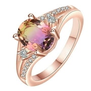 WELOILLE Natural Stones Ring Bridal Wedding Engagement Personality Jewelry (Rose Gold)