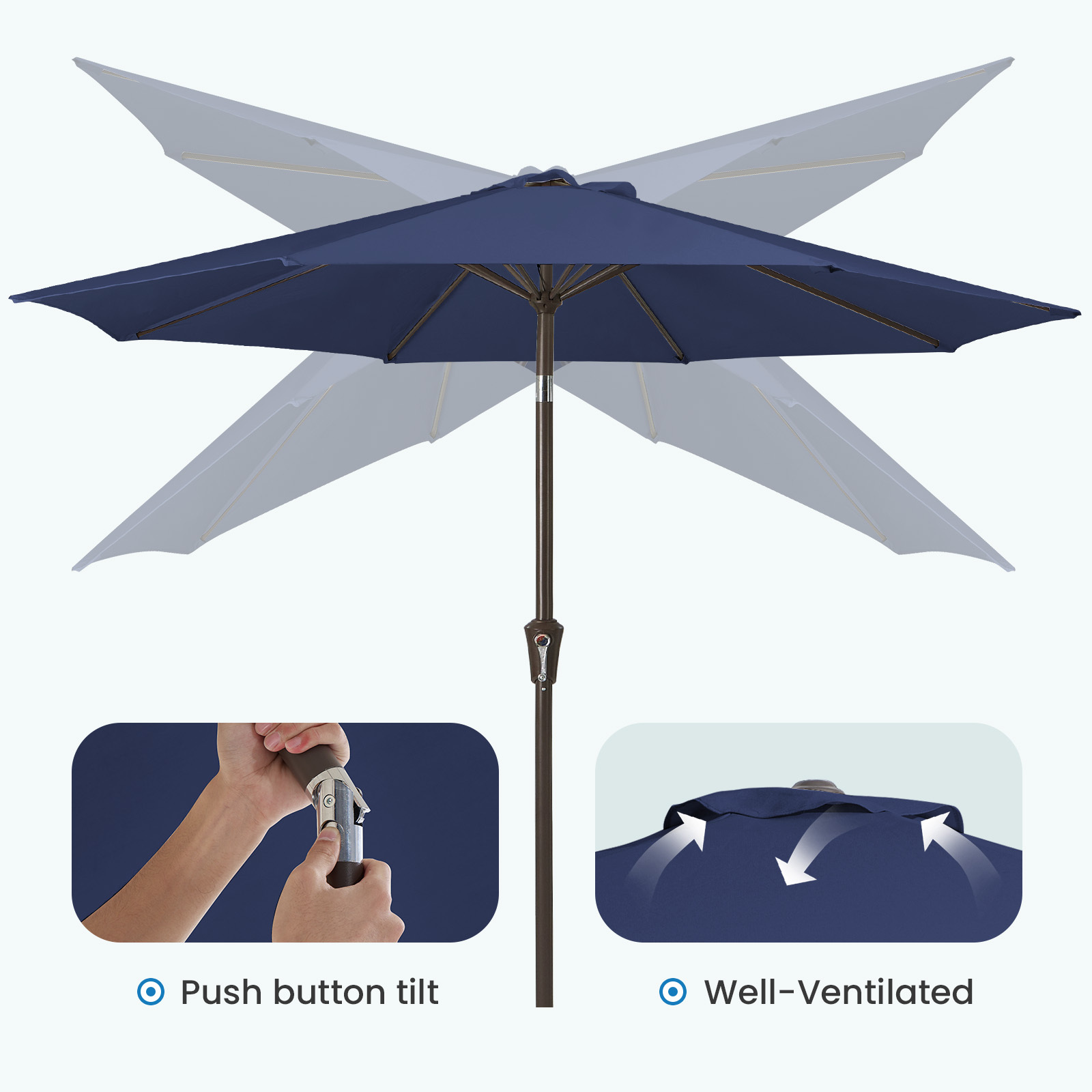 FUNDAZE 10 Ft Market Patio Umbrella With Tilt, Navy Blue photo 8