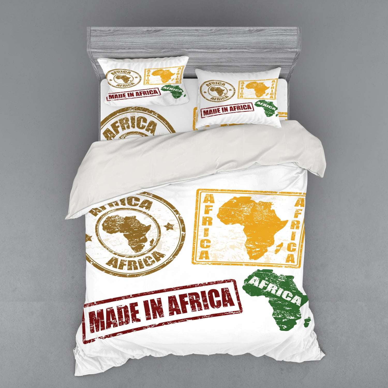 African Duvet Cover Set, Grunge Rubber Stamps Made in Words Inside