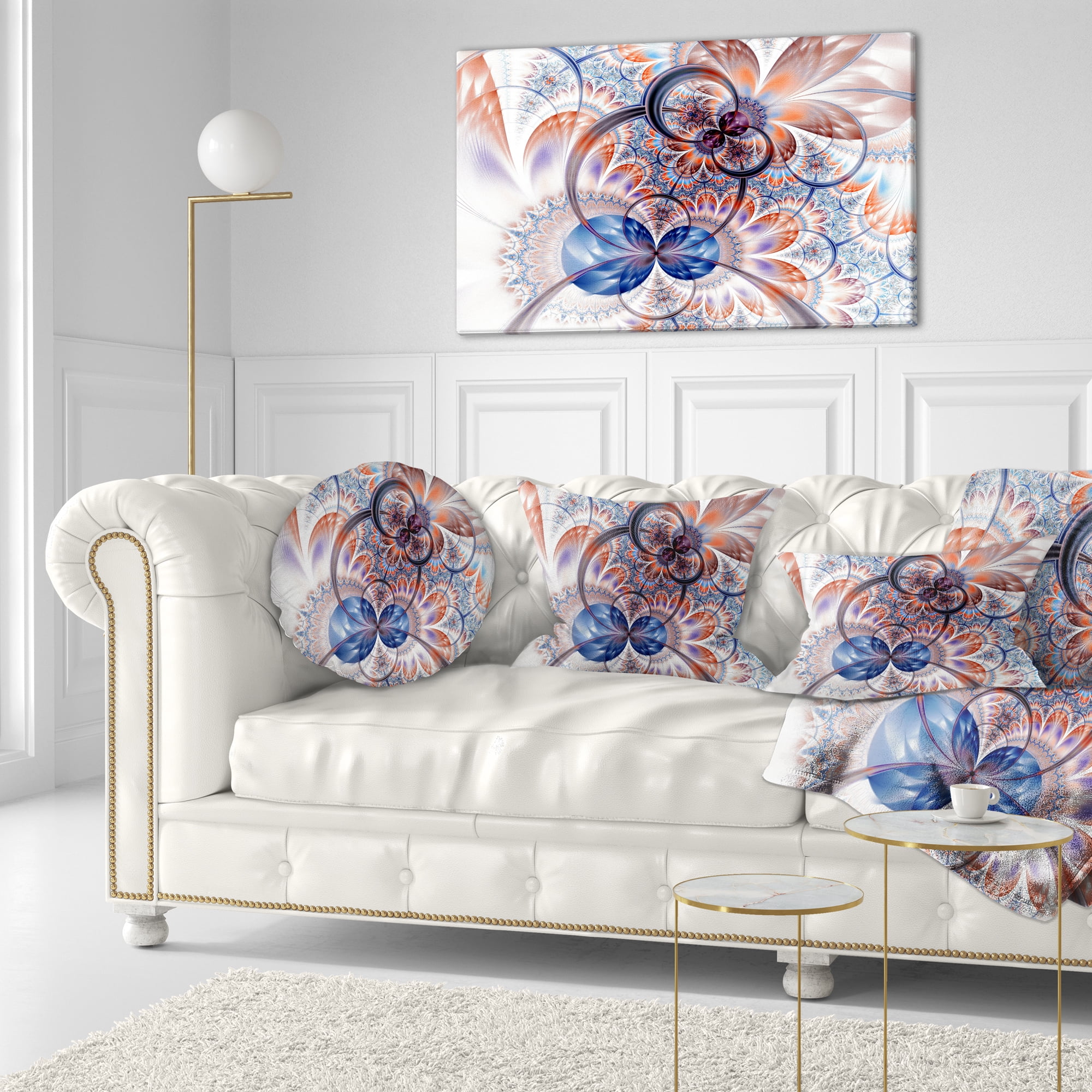 Designart Gold Symmetrical Fractal Flower - Abstract Throw Pillow - 12x20