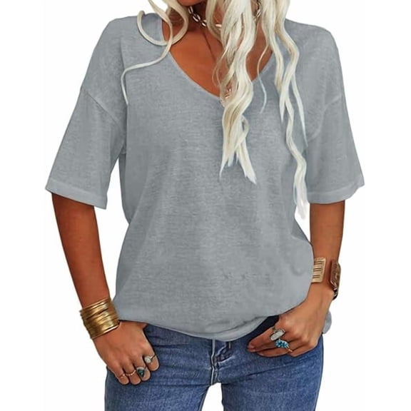 Women V Neck T-Shirt Casual Short Sleeve Basic T Shirts Workout Soft Fashion Trendy Plain Summer Cute Beach Vacation Clothes Tees
