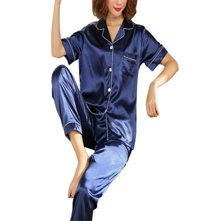 

FINELOOK Womens Solid Color Pockets Cotton Pajamas Suit
