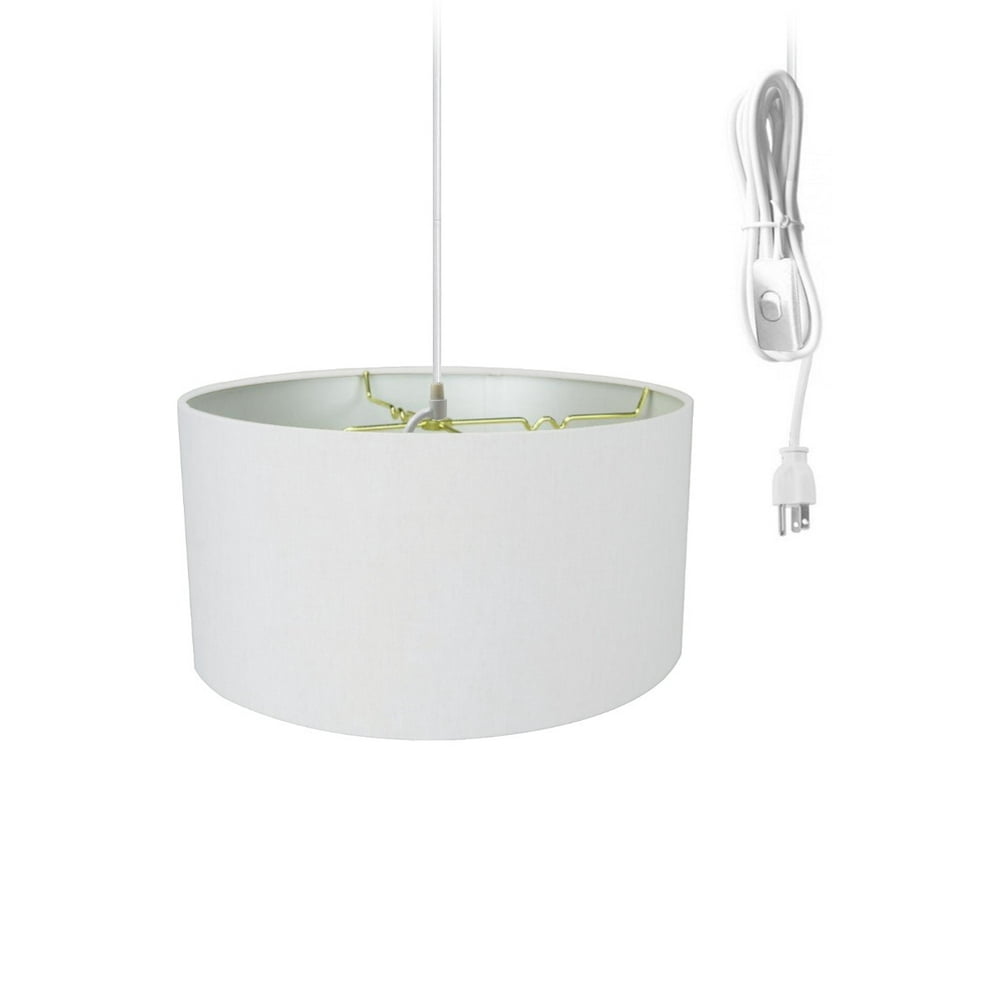 1 Light Swag PlugIn Pendant 16"w White Linen Drum Shade, 17' White