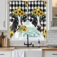 thumbnail image 3 of Swag Valance Curtains for Windows, Farmhouse Cow Light Filtering Kitchen Curtains with Rod Pocket, Pastoral Sunflower Botanical Black Plaid Window Treatment Valances for Living Room, 36x36 - 2 PCS, 3 of 9