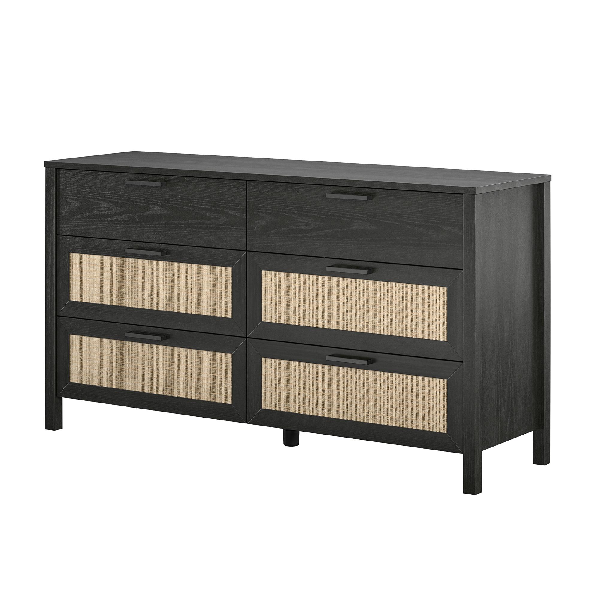Ameriwood Home Wimberly 6-Drawer Dresser, Black Oak with Faux Rattan - image 5 of 16