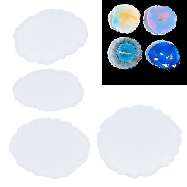 Spptty 4Pcs Coaster Molds Silicone Combination Set DIY Hand‑Made Crystal Epoxy Wavy Mirror Cloud Molds,Coaster Molds,Crystal Epoxy Molds