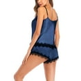 thumbnail image 2 of SWSMCLT Women's 2 Piece Pajamas Satin Comfy Sexy Lightweight Lace High Waisted Pajama Set Soft Pjs Cute Silky Navy X-Large, 2 of 3