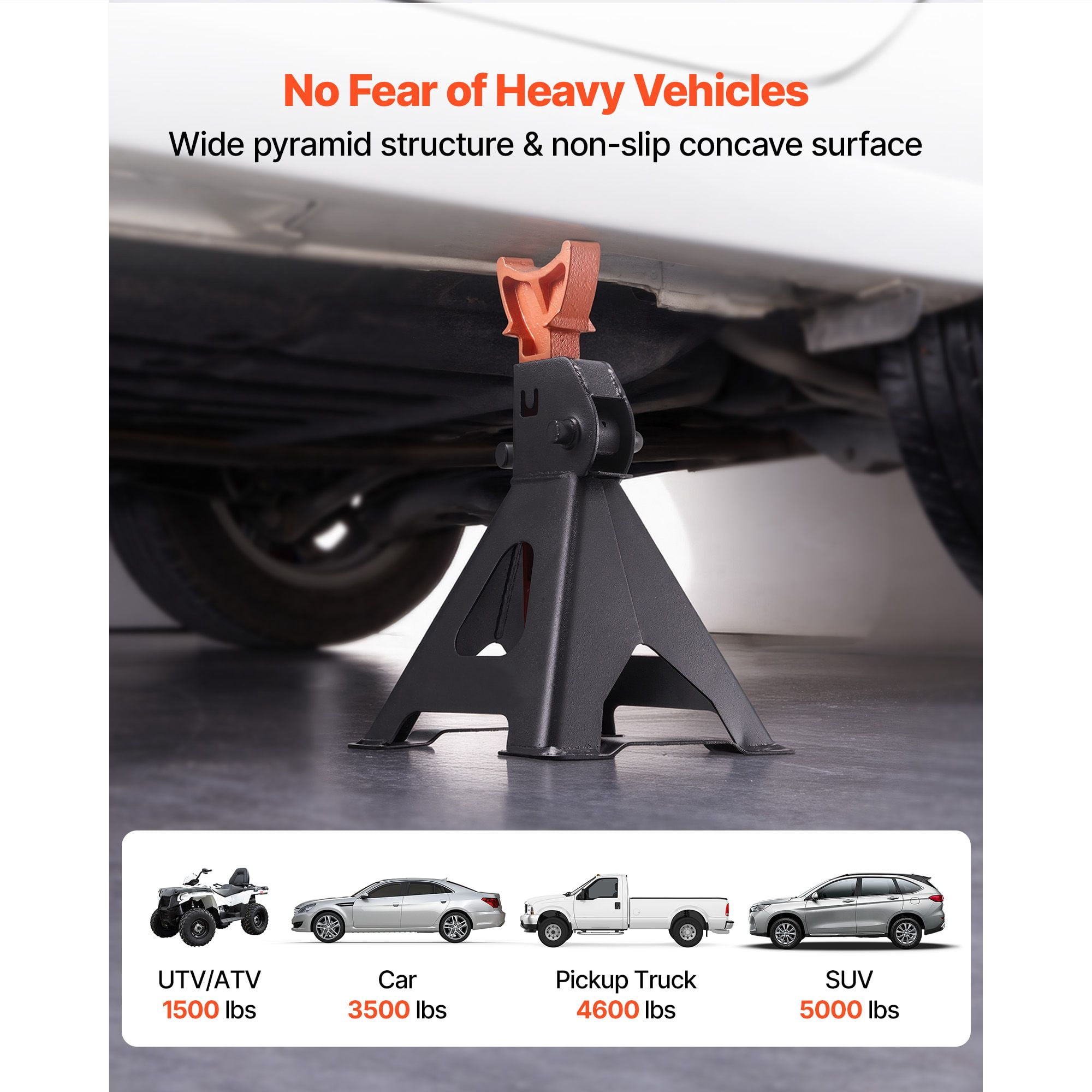 Jack Stands, 3 Ton (6,600 lbs) Capacity, 10.8-16.3 in Adjustable Height, Heavy Duty Steel Jack Auto Stands with Locking, for Lifting SUV, Pickup, Car and UTV/ATV, 1 Pair, Black and Orange