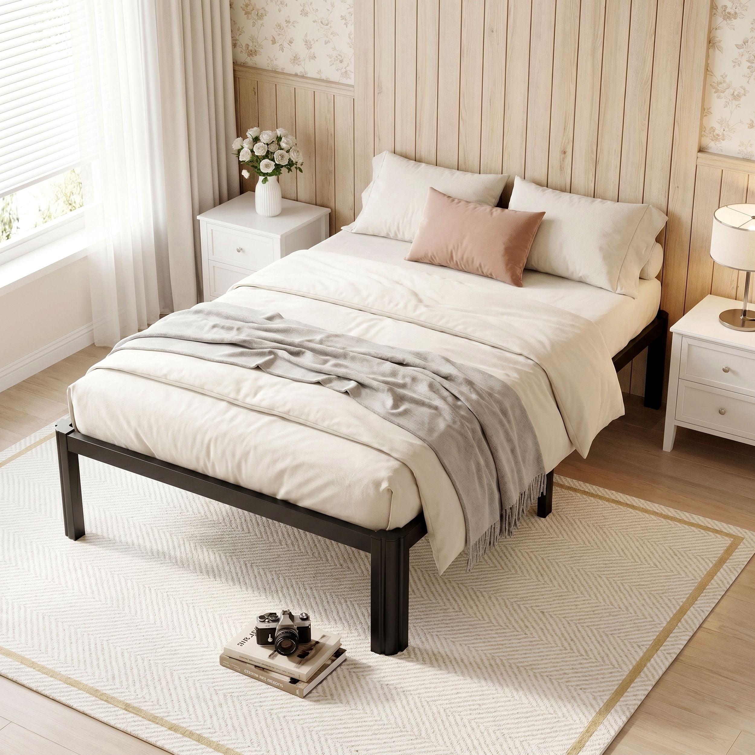 Merrland Twin Bed Frame, 14" Metal Platform Bed Frame with Fan-Shaped Legs, 3500 lbs Capacity, Under-Bed Storage Space, Easy Assembly, Black