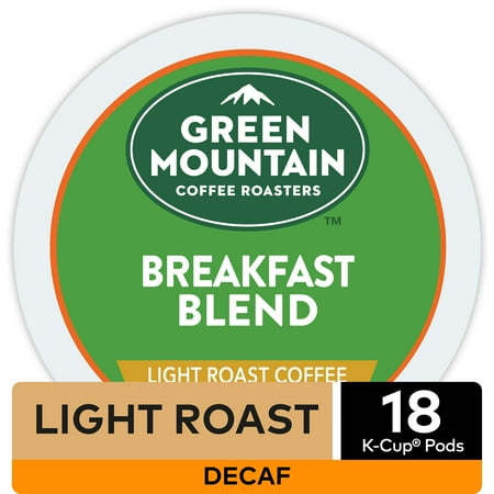 Green Mountain Coffee Breakfast Blend Decaf Coffee, Keurig K-Cup Pods, Dark Roast, 18 Count
