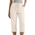 thumbnail image 2 of Nestiefly Cotton Linen Capri Pants for Women Petite Summer Pedal Capris 2026 Elastic High Waist Wide Leg Crop Trouser with Pockets Beige M, 2 of 7