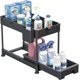 thumbnail image 3 of Under Sink Organizer, Sliding Cabinet Basket Organizer 2 Tier Under Bathroom Storage Rack with Hooks, Hanging Cup, Dividers, Black, 3 of 4
