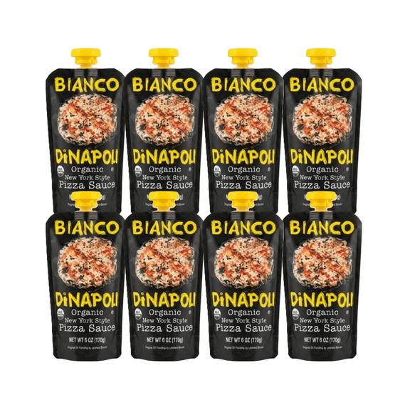 Bianco DiNapoli Organic NY Style Pizza Sauce, 8 Oz Pouch (Pack of 8), Vine Ripened California Grown Tomatoes, with Garlic, Spices, & Olive Oil, Perfect for Homemade Pizza