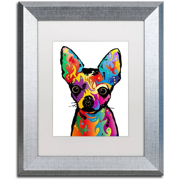 Trademark Fine Art "Chihuahua Dog White" Canvas Art by Michael Tompsett, White Matte, Silver Frame