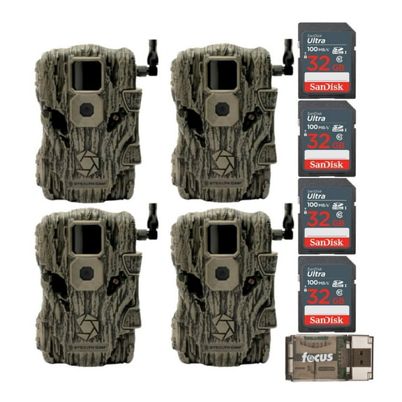 Stealth Cam Fusion x 26-Megapixel Trail Camera (AT&T, 4-Pack) with 32GB SD Card (4-Pack) and Card Reader