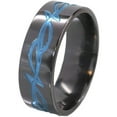 thumbnail image 2 of 8mm Flat Black Zirconium Ring a Tribal Design Anodized in Blue, 2 of 4