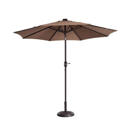 Villacera 83-OUT5421 9 ft. LED Lighted Outdoor Patio Umbrella with 8 Steel Ribs & Push Button Tilt - Brown