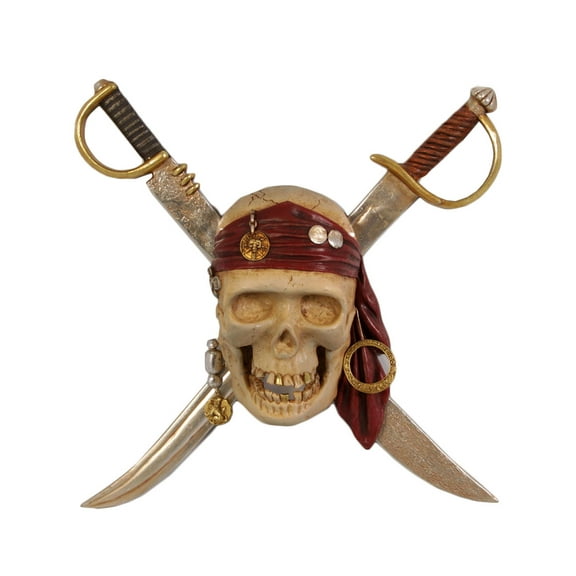 Jolly Rodger Pirate Skull and Cross Swords Wall Sculpture