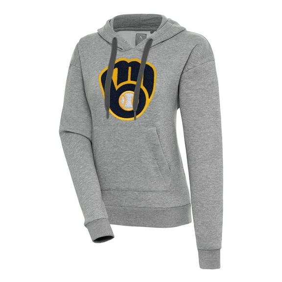 Women's Antigua  Heather Gray Milwaukee Brewers Victory Pullover Hoodie