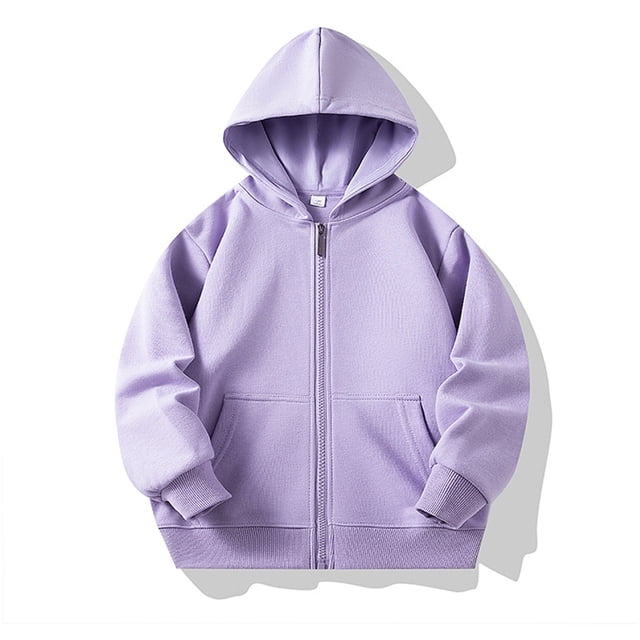 Milgrthf Unisexe Garçons Filles Chandails d'Automne Sport Décontracté Manches Longues Fermeture Éclair Complète Mignon Col Ras du Cou Basique Couleur Unie Chandails à Capuchon Chandail avec Poche Violet 4-5 Ans