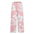 thumbnail image 7 of Boho Beach Pants for Women Casual Floral Print Elastic Waist Wide Straight Leg Loose Linen Cropped Pants with Pockets, 7 of 7