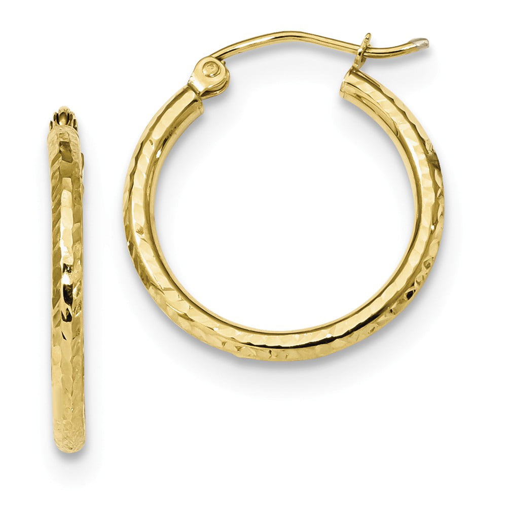 10k Yellow Gold Polished 2mm Round Hoop Earrings 31mm