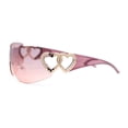 thumbnail image 3 of Womens Heart Jewel Wrap Around Curved Shield Monoblock Rimless Sunglasses Purple - Pink, 3 of 4