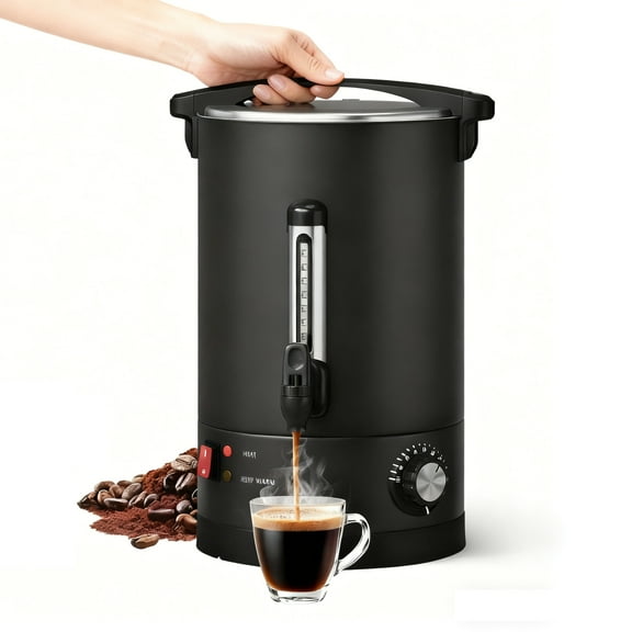 Lumiparty 12 L Stainless Steel Coffee Urn, 80 Cups Double Wall Commerical Coffee Maker for Buffet Catering Wedding, Hot Coffee Water Dispenser, Black