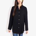 thumbnail image 3 of Women's Long Sleeve Button-Down Shirt with Roll-Up Sleeves and Front Pocket Casual Loose Fit Blouse- Medium, Black, 3 of 6