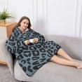 thumbnail image 5 of Oversized Wearable Blanket Hoodie,Black Leopard Pattern Sherpa Blanket Hoodie with Super Pockets,Super Warm Fuzzy Pullover for Women & Men, 5 of 6
