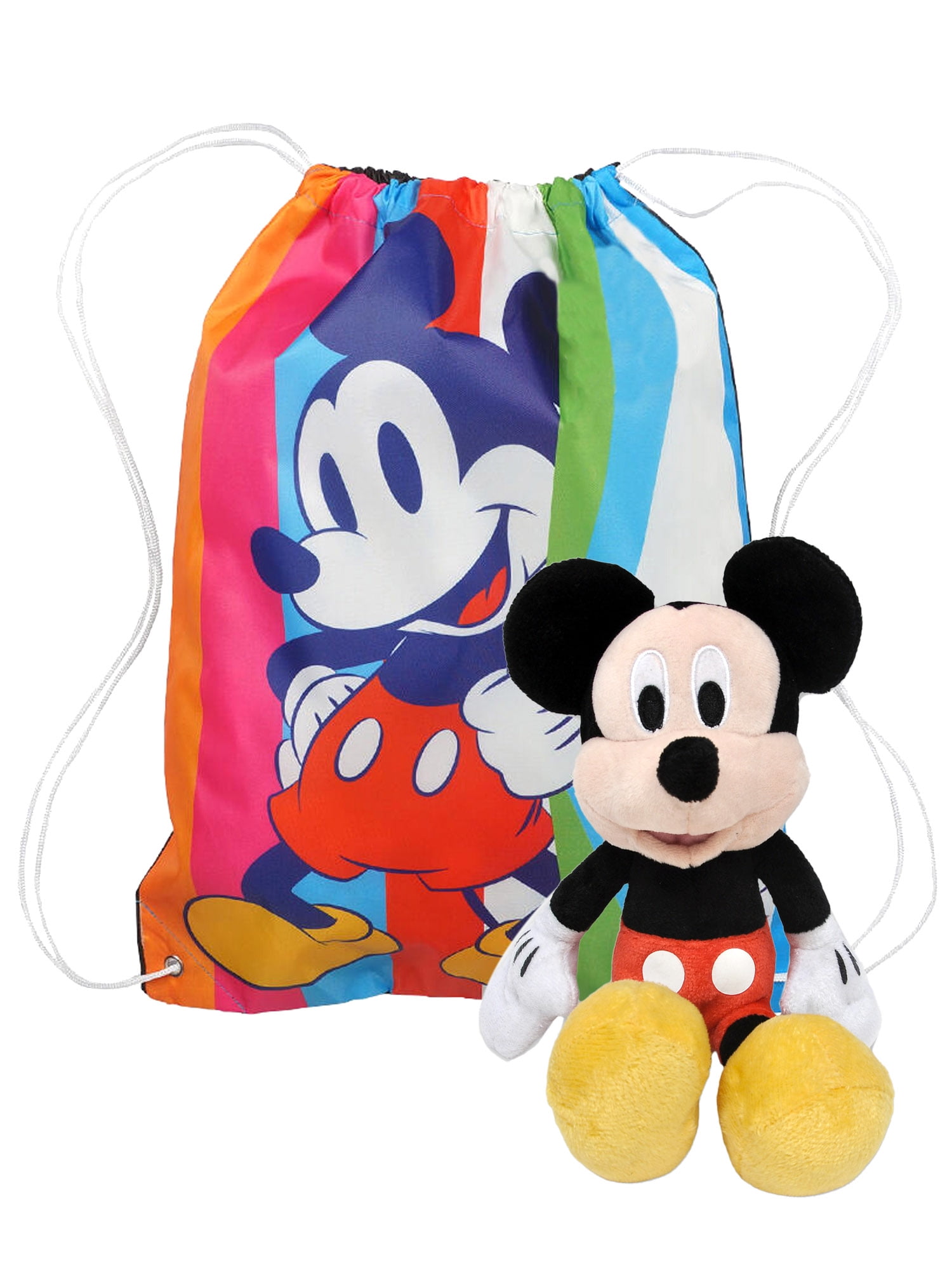 Disney Mickey Mouse 11' Plush Doll Toy & Drawstring Cinch Bag Set Girls Boys