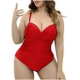thumbnail image 4 of Sakmal Womens Swimsuits Plus Size One Piece Tummy Control Red Swimsuits Solid Swimwear, 4 of 5