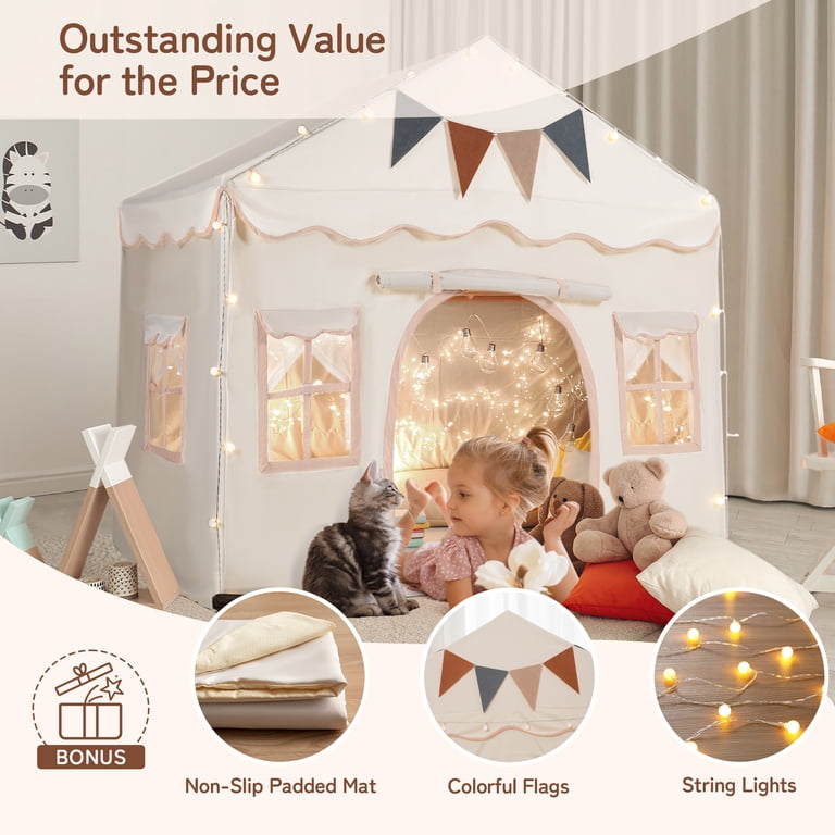 Besrey Kids Play Tent with Lights and Mat, Beige photo 8