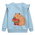 thumbnail image 6 of Yuyamidu Capybara Sweatshirt for Girls Size 7-8 Blue Long Sleeve Ruffle Shoulder Crewneck Sweatshirts Pullover Tops Lightweight Soft Everyday Clothes Playwear for Outdoor School, 6 of 8