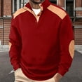 thumbnail image 2 of GuangCheng Mens Quilted Half Zip Pullover Sweatshirts with Suede Elbow Patches,Casual Warm Top,Comfort Fit Tees,Red,Size XL, 2 of 4