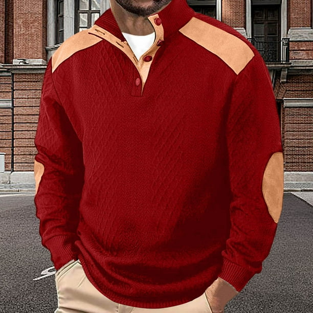 pstuiky Camisas para hombre de manga larga, Blusa/camisa informal y moderna de color liso con cuello alto y botones para hombre. camisetas de hombre l