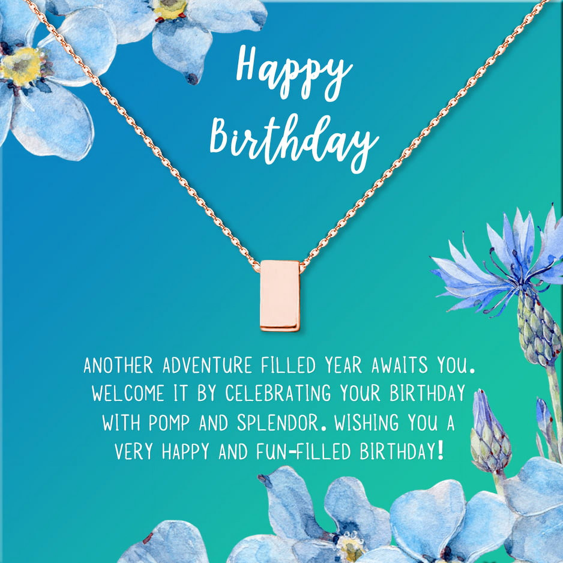 Anavia Happy Birthday Gifts Stainless Steel Fashion Necklace Birthday Card Jewelry Gift for Her, Birthday Gift for Friend-[Rose Gold Cube, Bright Blue Gift Card]