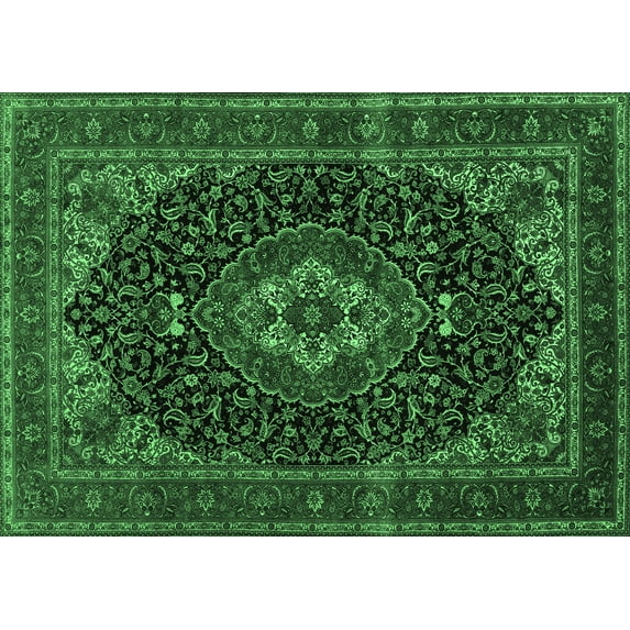 Ahgly Company Indoor Rectangle Medallion Emerald Green Traditional Area Rugs, 6' x 9'