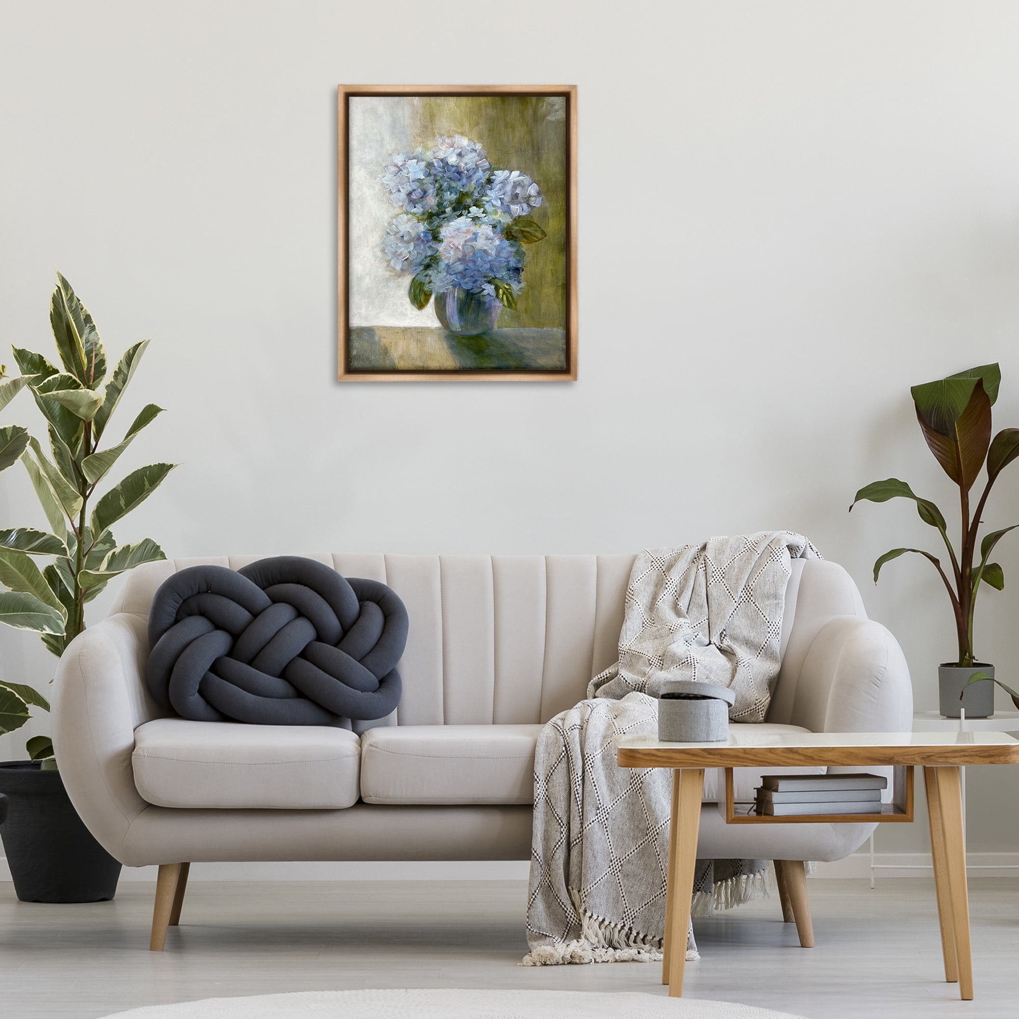 Stupell Industries Hydrangeas in Vase Botanical & Floral Painting Brown Floater Framed Art Print Wall Art, 25 x 31