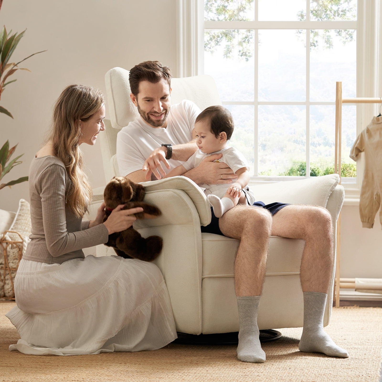 Nursery Recliner Chair Electric Power Glider Swivel Rocking with USB, Waterproof Stain-resistant, Beige