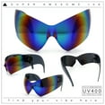 thumbnail image 2 of XL Oversized Rimless Shield Futuristic Wrap 80s Funky Robotic Sunglasses Teal Mirror, 2 of 8