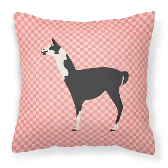 Carolines Treasures BB7918PW1414 Llama Q Ara Pink Check Fabric Decorative Pillow, 14 x 14 in.