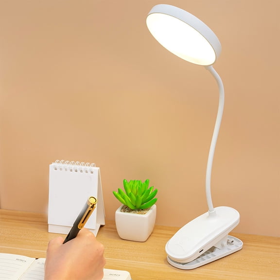 Fnyoxu Clip-On Adjustable LED Desk Lamp - Foldable Battery-Powered Light for Reading, Bedside & Cabinets, Portable Space-Saving Task Light (White ABS, USB Rechargeable)