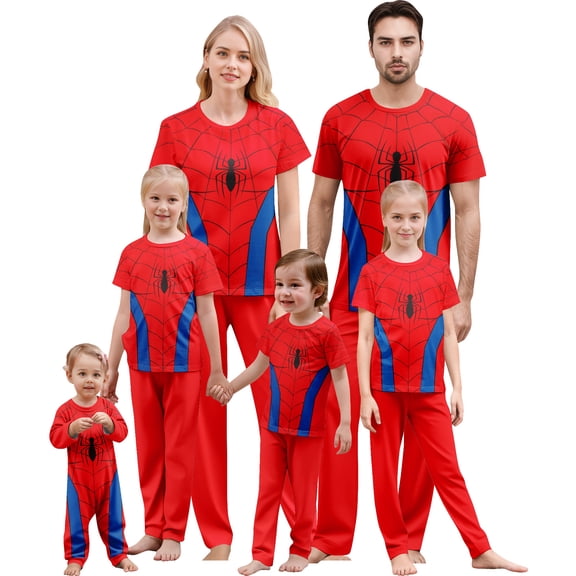 Matching Family Spider Costume Set, Red Blue Superhero Cosplay with Pants, Halloween Outfit for Group Party Outfit Festival