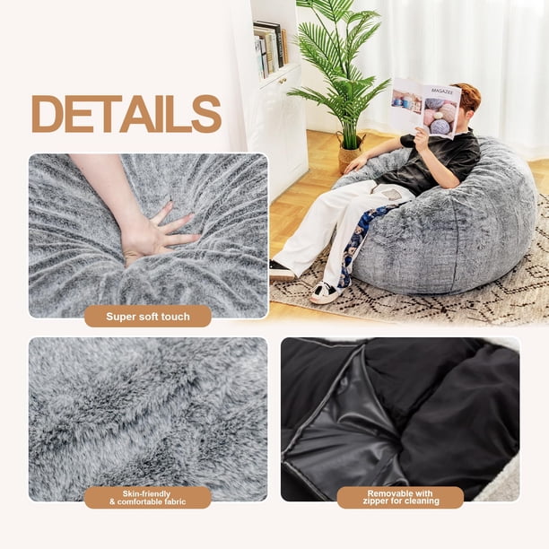 Grand pouf géant pour adultes sans rembourrage, rangement pour animaux en peluche ou rempli de mousse, pouf en fourrure douce et confortable pour adolescents, pouf rond doux et moelleux (marron Grand pouf géant pour adultes sans rembourrage, rangement pour animaux en peluche ou rempli de mousse, pouf en fourrure douce et confortable pour adolescents, pouf rond doux et moelleux (marron
